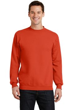 Port & Company ® - Core Fleece Crewneck Sweatshirt. PC78 - ORANGE - S | Port & Company Core Fleece Crewneck Sweatshirt in Orange Size Small Male Man, Work Wear Women, Mens Outerwear, Neon Orange, Air Jet, Zip Sweatshirt, 50 50, Long Sleeve Sweatshirts, Printing Process