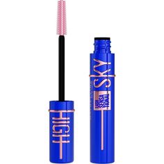 Sky High lash impact from every angle! Maybelline's Lash Sensational Sky High lengthening blue mascara for eyelashes delivers full volume and limitless length. Exclusive Flex Tower mascara brush bends to volumize and extend every single lash from root to tip. Washable cosmic black mascara formula infused with bamboo extract and fibers for long, full and lightweight lashes, that don't flake or smudge. Allergy tested. Ophthalmologist tested. Suitable for sensitive eyes and contact lens wearers. Re Mascara Bleu, Lash Sensational Sky High Mascara, Sky High Mascara, Thickening Mascara, Mascara Maybelline, Colored Mascara, Maybelline Mascara, Blue Mascara, Lash Sensational