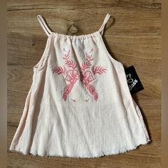 Nwt Beautiful Lightweight (55% Linen 45% Cotton) Light Coral (Grapefruit Mist) Spaghetti Strap Tank From Art Class. Has Tropical Florals Embroidered In A Darker Coral/Pink And White Across The Front. Size 4t In Little Girls. Cute Floral Embroidery Summer Tops, Cute Embroidered Summer Tops, Cute Embroidered Beach Tops, Cute Embroidered Spring Tops, Cute Embroidered Tops For Spring, Pink Embroidered Beach Top, Beach Embroidered Pink Tops, Pink Short Sleeve Embroidered Cotton Top, Pink Sleeveless Top With Floral Embroidery