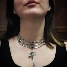 Bone Chokers With Interchangeable Pendants. Bone Choker. Bone Jewelry - Etsy Nickel Free Punk Style Choker, Metal Choker With Oxidized Finish, Unique Bone-colored Metal Jewelry, Adjustable Metal Choker With Oxidized Finish, Owl Claws, Hummingbird Skull, Bone Choker, Snake Bones, Inverted Pentagram