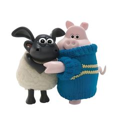 two toy animals dressed in sweaters and mittens, one holding the other's arm