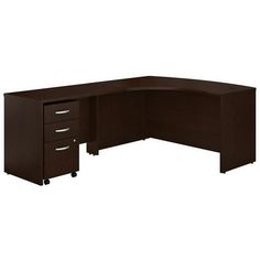 an l - shaped desk with three drawers