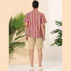 The collision of different multicolor-striped shirts is the color of summer and a dazzling presence in the crowd. This button short-sleeved shirt with a contrast stripe design shows a charming man in summer. It is easy to match. You can wear a solid color tank top inside, or pair it with jeans or pants. A perfect gift for family, friends, boyfriends, or colleagues. Summer Cotton Shirt With Vertical Stripes, Cotton Shirt With Vertical Stripes For Summer, Cotton Summer Shirt With Vertical Stripes, Summer Collared Shirt With Vertical Stripes, Multicolor Horizontal Stripe Summer Tops, Casual Shirt With Vertical Stripes For Vacation, Striped Short Sleeve Shirt For Vacation, Vertical Stripes Beach Shirt For Summer, Summer Vacation Shirt With Vertical Stripes