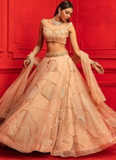 Nude Heavily Embellished Crepe Lehenga Set With Dupatta Mahima Mahajan - Fabilicious Fashion Crepe Lehenga, Mahima Mahajan, Lehenga Style Saree, Indian Bridesmaid Dresses, Lehnga Dress, Lehenga Style, Choli Designs, Embroidered Lehenga, Lehenga Blouse