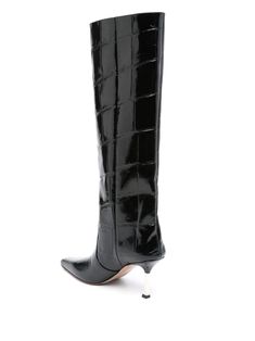 Black calf leather boots, embossed crocodile effect, square toe, high heel, leather sole, leather liningComposition: Calf Leather, 100% Luxury Knee-high Boots With Square Toe And Reinforced Heel, Luxury Knee-high Boots With Sculpted Heel And Square Toe, Luxury Knee-high Boots With Reinforced Heel And Square Toe, Luxury Calf Leather Knee-high Boots With Square Toe, Luxury Heeled Boots With Sculpted Heel And Square Toe, Luxury Square Toe Calf Leather Heeled Boots, Elegant Leather Heeled Boots With Crocodile Pattern, Luxury Patent Leather Heeled Boots With Square Toe, Luxury Heeled Boots With Square Toe And Padded Heel