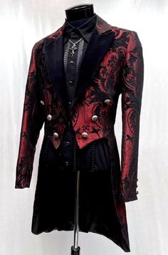 Masquerade Outfit, Victorian Coat, Black Tapestry, Fancy Suit, Red Suit, Fashion Suits For Men, Fantasy Clothing, Mens Costumes, Suit Fashion