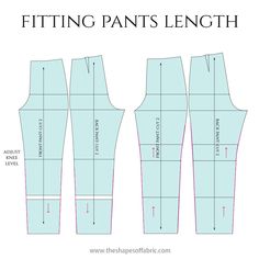 the front and back view of sewing pants with measurements for each side, as well as the