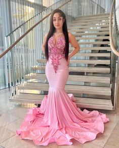 Elegant Pink Mermaid Gown with Intricate Appliques and Flowing Train Pink Mermaid Gown, Prom Goals, Prom Inspo, Prom Dresses Long Pink, Grade 12, Gorgeous Prom Dresses, Girls Applique, Classy Prom Dresses, Wedding Dresses With Flowers