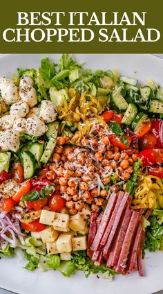 the best italian chopped salad is on a white plate