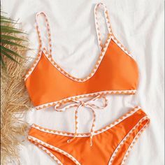 Cute Boho Orange Swimming Suit With Spaghetti Straps With Wireless Bra. Biker Costume, Orange Bathing Suit, Boho Orange, Hawaiian Pattern, Whip Stitch, Orange Swimsuit, Summer Stuff, Tequila Sunrise, Bathing Suit Bottoms