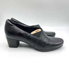 Clarks Women's Rosalyn Adele Black Leather Block Heel Pumps / Shooties. Women's Size 8.5n | 8.5 N | 8.5 Narrow Width. Condition: New Without Box. New To Poshmark? Sign Up Using Invite Code: Tentoday For $10 Off Your Purchase! The Rosalyn Adele By Clarks Is The Perfect Dressy Heel For Your Days At The Office. This Heel Features Leather Uppers For Style And Comfort, Stylish Stich Detailing And Side And Front Elastic Gore For A Convenient Easy On And Off. Thanks To The Ortholite Technology With Cus Business Heels With Wrapped Heel, Formal Court Shoes With Medium Width And Closed Toe, Formal Medium Width Closed Toe Court Shoes, Formal Court Shoes With Medium Width, Formal Slip-on Court Shoes With 4-inch Heel, Formal Closed Toe Synthetic Court Shoes, Medium Width Slip-on Heels For Office, Formal Court Shoes With Wrapped Heel And Medium Width, Padded Heel Slip-on Court Shoes For Work