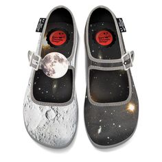 a pair of shoes with space on them