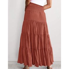 Rust Red Bohemia Pleated High Waist Maxi Skirt Solid Non-stretch Skirt For Vacation, Bohemian Non-stretch Solid Color Skirt, Bohemian Non-stretch Solid Skirt, Non-stretch Bohemian Skirt, Solid Non-stretch Bohemian Skirt, Casual Red Non-stretch Maxi Skirt, Casual Non-stretch Red Maxi Skirt, Casual Red Flowy Maxi Skirt, Red Solid Color Summer Skirt