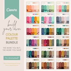 the color palettes are all in different colors and sizes, with text that reads canva