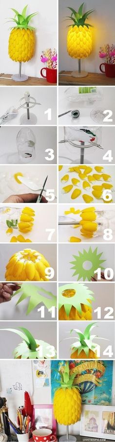 pineapples cut out and placed on top of each other in different ways to make them look like they are floating