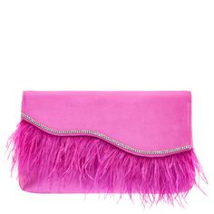 KAIDY-ULTRA PINK Rose Clutch, Clutch Pink, Fringe Clutch, Statement Sandals, Metallic Clutch, Nina Shoes, Ostrich Feather, Crystal Chain, Ostrich Feathers