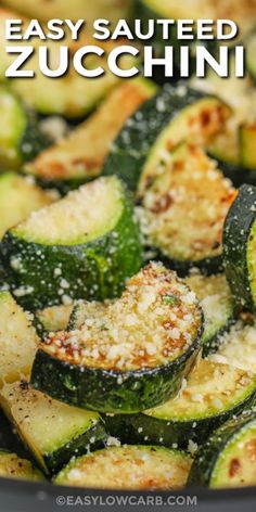 cooked zucchini with parmesan cheese and seasoning in a skillet