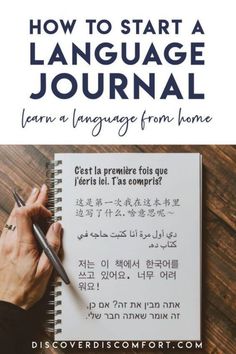 a person writing on a notebook with the title how to start a language journal learn a language from home