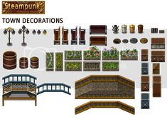 a bunch of different types of furniture and decorations for the game steampunk town decorations