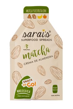 the packaging for saris's superfood spread is shown on a white background