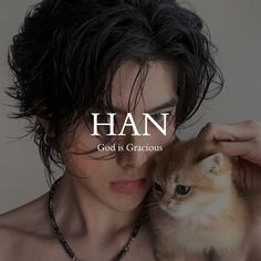 a man holding a cat with the caption han god is graciousus on it