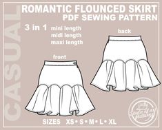 the front and back view of a women's skirt sewing pattern