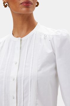 Pin Tuck Blouse, Pin Tucks Design, 40s Blouse, Pintuck Shirt, Placket Design, Western Fits, White Cotton Blouse, Poplin Blouse, Pleated Shirt