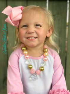 . This Pink & Gold Chunky Bead Bubblegum necklace is sure to make girl that puts it on feel like the princess that she is. Girls love accessories and this one is a "Must Have" as it is just so pretty and sure to give any outfit that "WOW" factor and the smile it gives her when she / you is wearing it helps. This necklace measures 22" long. It does have 2" of an extended chain so that you can change the length if you wish. The clear pendant is 1 1/2" long ****CHOKING HAZARD DISCLAiMER***** Never Sweet Pink Necklace For Party, Sweet Pink Necklaces For Party, Cute Pink Flower Necklace For Gift, Playful Pink Necklace For Party, Cute Pink Beaded Necklaces For Birthday, Playful Pink Beaded Necklaces For Birthday, Playful Pink Beaded Necklaces For Birthdays, Playful Pink Necklaces For Party, Personalized Pink Beaded Necklaces In Cute Style