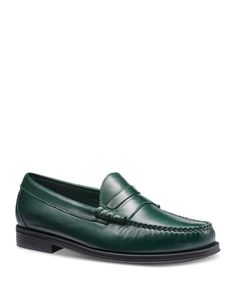 G.h. Bass Men's Larson Easy Slip On Weejun Penny Loafers Classic Green Dress Shoes For Formal Occasions, Classic Green Formal Dress Shoes, Classic Green Loafers For Business, Classic Green Dress Shoes For Office, Classic Green Loafers With Rubber Sole, Classic Green Loafers For Work, Green Classic Loafers For Work, Penny Loafers Men, G H