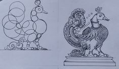 two drawings of roosters on top of each other