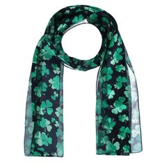 Women's Lightweight Satin St. Patrick's Clover Leaf Print Scarf by CTM | Winter Scarves at BeltOutlet.com