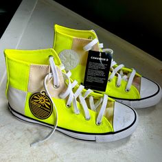 Nwt Converse All Stars Chuck Taylors High Tops Neon Yellow And White Uv Activated - Change Color In Sunlight Men’s Size 6 Trendy Yellow Sneakers For Summer, Trendy Yellow Summer Sneakers, Casual Neon Yellow Sneakers For Summer, Casual Yellow Sneakers For Summer, Yellow High-top Sneakers For Summer, Yellow High-top Summer Sneakers, Trendy Yellow Converse Sneakers, Casual Yellow Converse Sneakers, Yellow Sporty Converse Sneakers