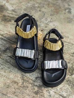 Gold & Silver Avery Sandals – Industrie Africa Luxury Summer Sandals With Adjustable Strap, Trendy Gold Leather Sandals, Luxury Black Sandals With Adjustable Strap, Osei Duro, African Luxury, Andrea Iyamah, African Fashion Week, South African Fashion, Upcycled Leather