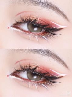 #makeup Cherry Blossom Makeup Look, Pink Grunge Makeup, Red And White Makeup, Doujin Makeup, Cherry Blossom Makeup, Teknik Makeup, Mekap Mata, Christmas Eye Makeup, Anime Eye Makeup