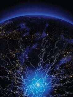 an image of the earth from space at night with lightning and lightening in it