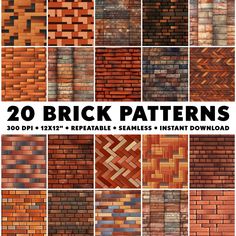 20 brick patterns for photoshopping and texturing in adobe, pst format