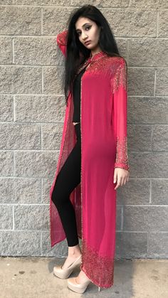 Beaded Long Drape/Jacket /Cape Long Shrug, Shrug For Dresses, Jacket Cape, Mode Kimono, Drape Jacket, Mode Abaya, Indian Gowns Dresses, Kurti Designs Party Wear, Indian Gowns