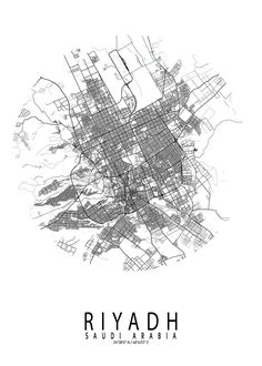 a black and white map of the city of riyadah, saudi with text