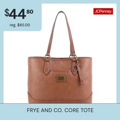 This Frye and Co. women's tote bag combines heritage styling with a contemporary finish. Made from an embossed floral patterned material with a faux leather trim, this large bag has a magnetic snap closure, multiple pockets and interior compartments to stow your phone and small essentials, plus gold-tone hardware details. Wear it to work or weekend outings. Closure Type: Magnetic SnapPockets: 1 Inside Zip Pocket, 2 Inside Cell Phone Pockets, 1 Front Slip PocketMetal Color: Gold ToneMeasurements… Everyday Bags With Signature Hardware, Brown Bags With Signature Hardware For Everyday Use, Everyday Shoulder Bag With Signature Hardware, Shoulder Bag With Signature Hardware, Chic Everyday Bags With Signature Hardware, Daily Use Satchel Shoulder Bag With Signature Hardware, Everyday Satchel With Signature Hardware, Leather Tote Bag With Signature Hardware, Leather Tote Shoulder Bag With Signature Hardware