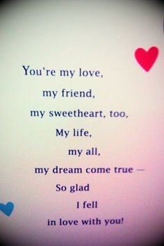 a poem written in pink, blue and purple with hearts on the background that says to my cinderfly you're my love, my friend, my sweetheart, my life