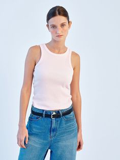 This is a trendy and feminine top by SO IR that is made out of high quality and sturdy material. With distinctive mood of the design and comfortable wear, you can style it for your casual daily outfit.- Light weight that can be worn all four seasons- Ribbed texture- Feminine and minimal mood Basic Spring Tank Top, Stretch Summer Tops In Basic Style, Summer Stretch Tops In Basic Style, Casual Ribbed T-shirt For Spring, Casual Solid Color Crew Neck Tank Top, Feminine Cotton Knit Top For Spring, Casual Tops With Ribbed Neckline For Everyday, Casual Everyday Tops With Ribbed Neckline, Casual Ribbed Neckline Top For Everyday