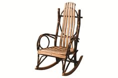 a wooden rocking chair on a white background