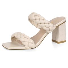 Make Me An Offer! Brand New, Never Worn Heels. Color Cream Size 10 Braided Straps, Square Toe, Classic Block Heel, Slip On, And Comfy! Braided Heels, Block Sandals, Sandals Strappy, Braided Sandals, Open Toe Heels, Classic Heels, Formal Dinner, Elegant Casual, Braided Strap