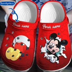 Customized Disney Mickey Mouse Red Clogs For Kids & Adults Disney Crocs, Mickey Mouse Gifts, Red Crocs, Red Clogs, Crocs Slippers, Hawaiian Shirt Women, Mickey Mouse Cartoon, Crocs Crocband, Crocs Clogs