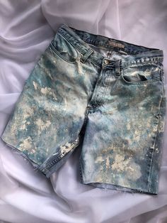 Vintage 90s painted long shorts ✨⚡️ Perfect with a crop top and vans 🌊. Beautiful iridescent blue paint 🤩. 90s Jcrew.  Tag size -10  Waist- 31 Rise- 10in Inseam- 7 Long shorts painted shorts #bleached shorts mom shorts vintage shorts Summer Distressed Shorts For Streetwear, Distressed Jean Shorts For Summer Streetwear, Summer Streetwear Distressed Bottoms, Summer Grunge Streetwear Bottoms, Washed Jean Shorts For Summer Streetwear, Summer Washed Jean Shorts For Streetwear, Acid Wash Short Jeans For Summer, Spring Streetwear Washed Jean Shorts, Spring Washed Jean Shorts For Streetwear