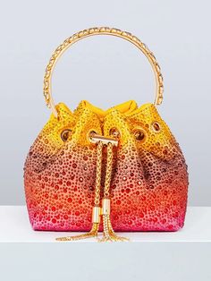 Tassel Bucket Bag by Mae Diamond Orange Purse, Adjustable Strap Bag, Soft Leather Handbags, Instagram Baddie, Bucket Purse, Boutique Style Outfits, Bucket Handbags, Crystal Clutch, Beautiful Handbags