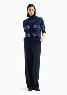 Icon canneté cady palazzo trousers | EMPORIO ARMANI Woman Armani Restaurant, Armani Hotel, Emporio Armani Women, Palazzo Trousers, Outerwear Outfit, Eyewear Womens, Casual Trousers, Fashion Show Collection, Capsule Collection