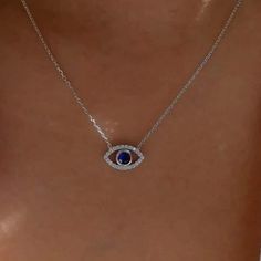 New Evil Eye Necklace Silver Chain Cubic Zirconia Eye Blue Evil Eye Measurements In Last Photo Evil Eye Silver Jewelry, Cheap Silver Evil Eye Necklaces, Blue Sterling Silver Necklace With Diamond Eyes, Adjustable Silver Evil Eye Necklace, Silver Symbolic Evil Eye Necklace, Evil Eye Necklace Silver, Blue Metal Evil Eye Necklace, Nordstrom Jewelry, Blue Evil Eye