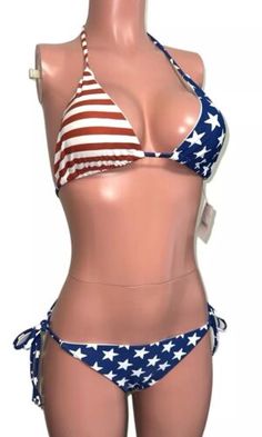 Forever 21 American Flag Print Patriotic Halter String bikini 2 piece set NWTS L  | eBay 4th Of July Bathing Suits, 4th Of July Bikinis, American Flag Clothes, Suit Ideas, American Flag Print, Now And Forever, 2 Piece Set, Push Up Bra, The Pool