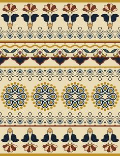 an ornate pattern with blue, yellow and red flowers on white background stock photo - budget conscious